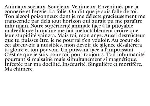 un de mes textes écrits figurant sur une des pages de mon édition JE ANIMAL.
