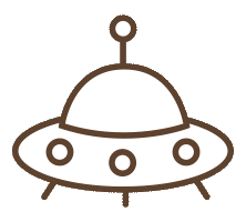 pictogramme animé d'un vaisseau spatial marron et blanc