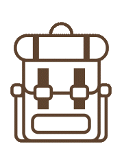 pictogramme animé d'un sac à dos marron et blanc